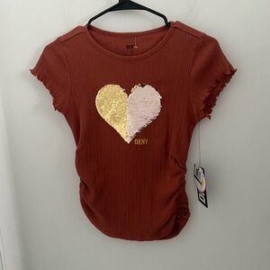 NWT DKNY Girls Sequin Heart Tee